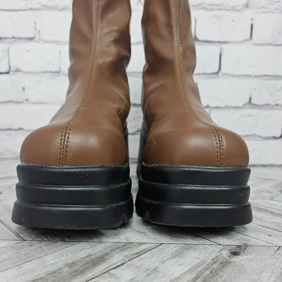 Chunky Platform Brown Faux Leather Boots Lug Sole Womens 9 Bratz Style 4" heel - Picture 9 of 16